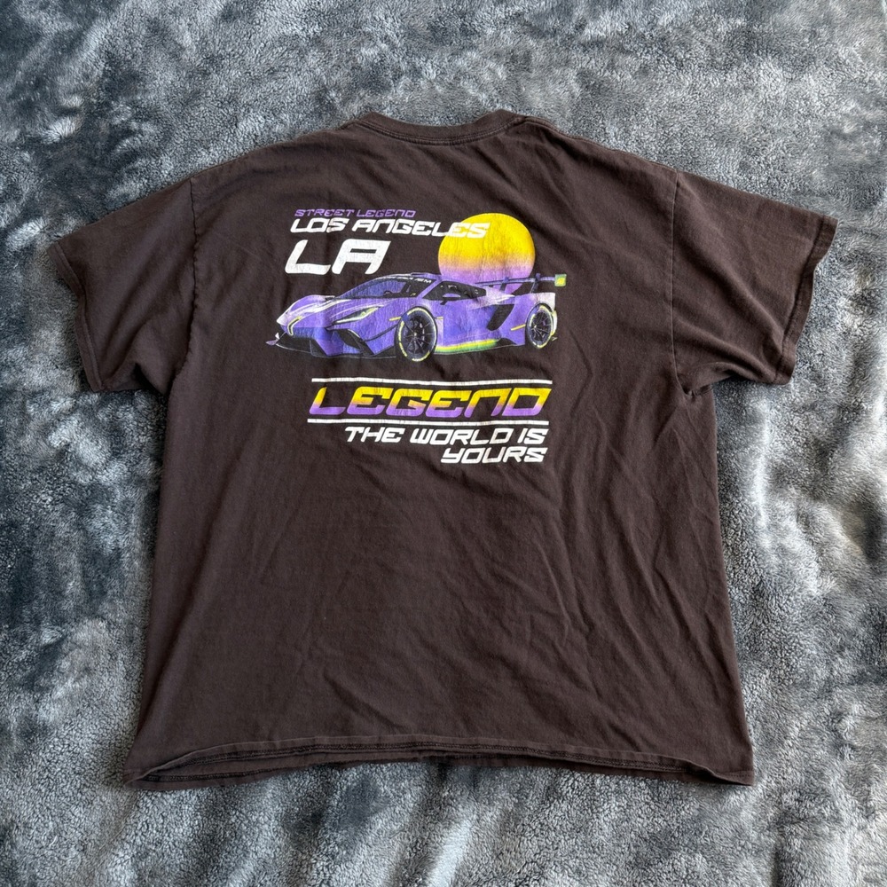 Popular Poison Mens XL Brown Supercar Graphic T-Shirt LA Street Legend LA